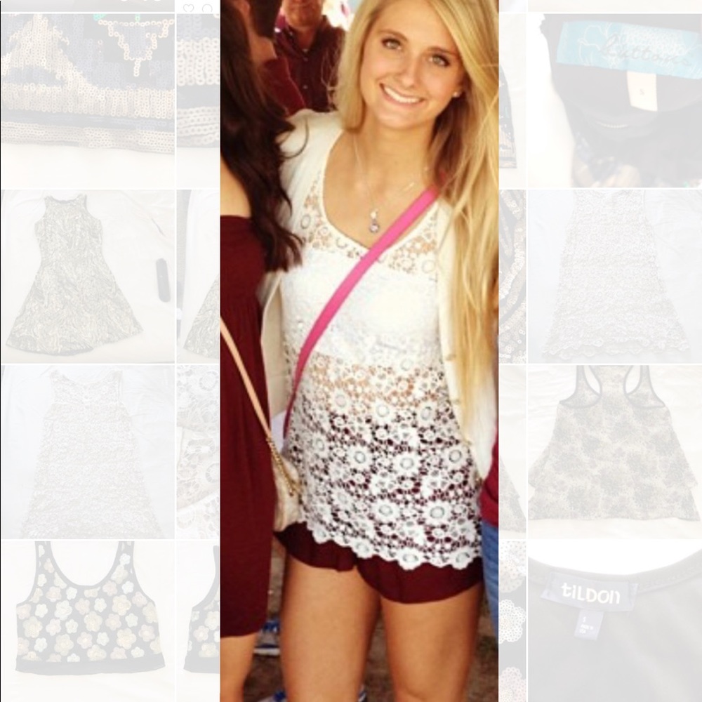 F21 Cream Floral Crochet Tank